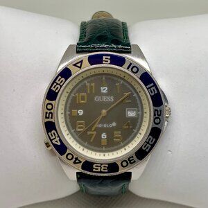 Vintage Guess indiglo unisex date watch 40mm dive leather band running